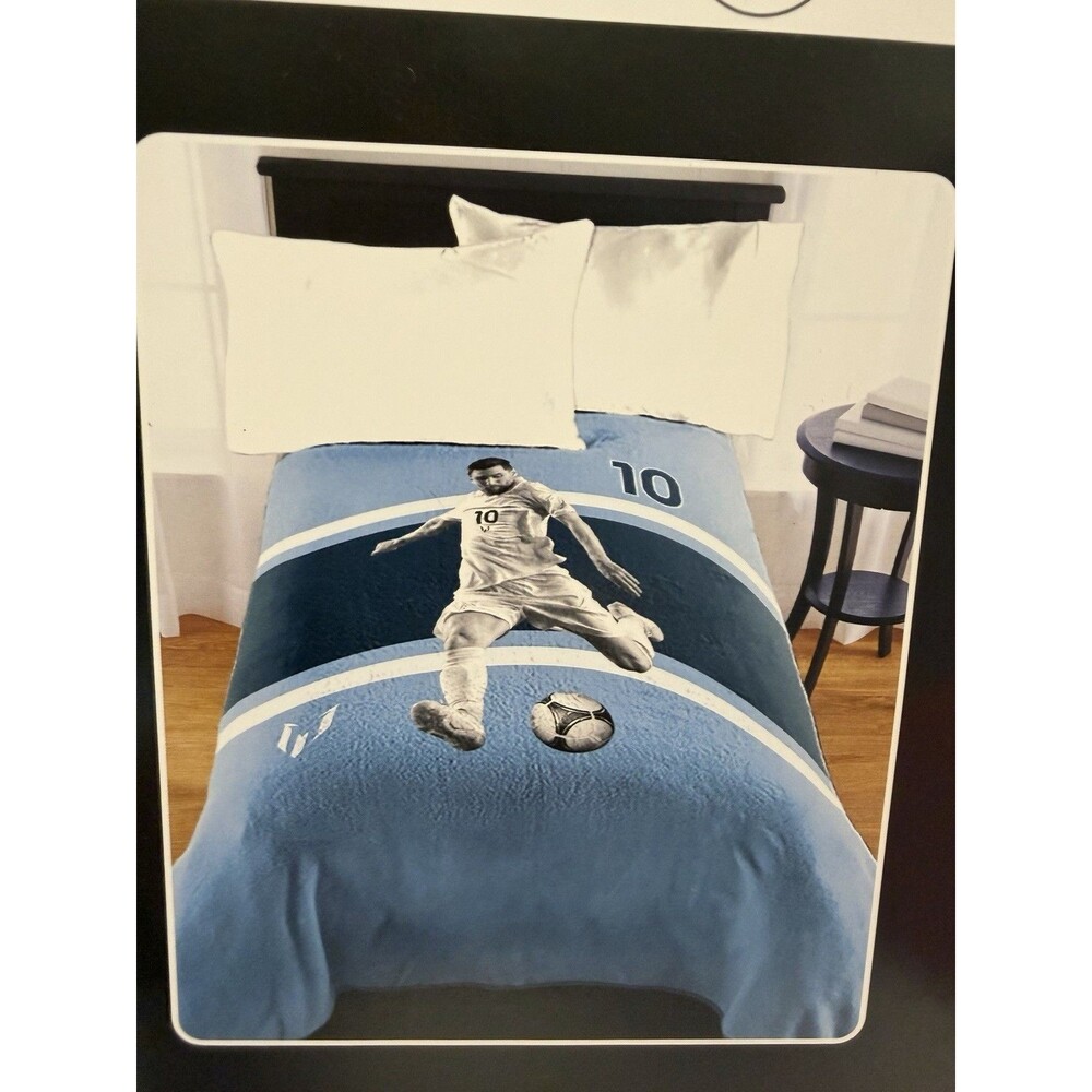 Messi Soccer Blanket Twin Full 62x90 Blue Super Soft Plush